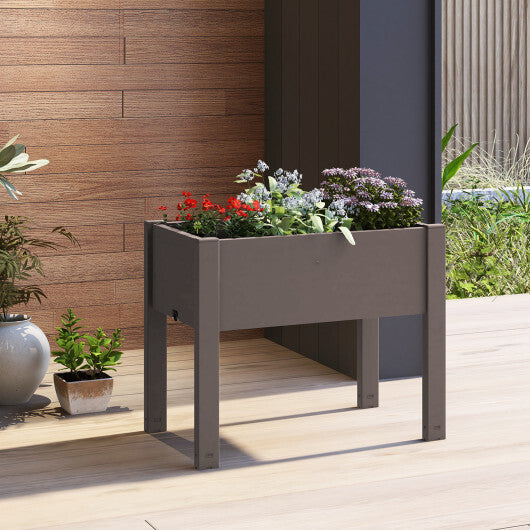 53L Raised Bed Grow Box Self-Watering Planter Box Stand with Water Level Monitor-Coffee W2B