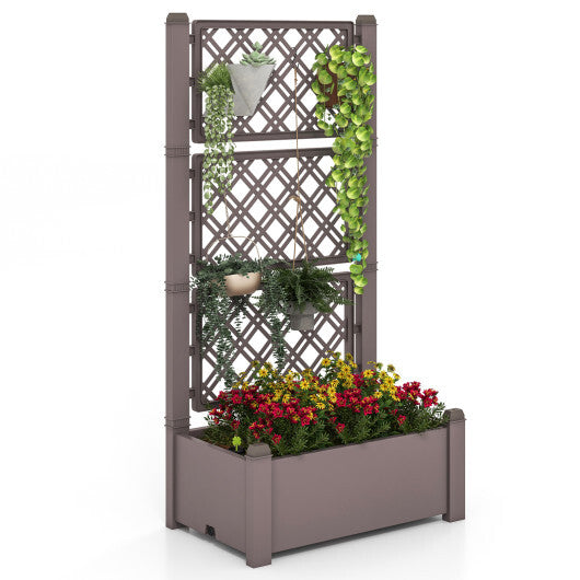 Outdoor Planter Box Self-Watering Raised Garden Bed Trellis with Water Level Indicator-Greyish-white W2B