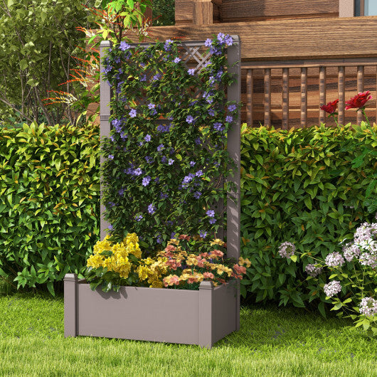 Outdoor Planter Box Self-Watering Raised Garden Bed Trellis with Water Level Indicator-Greyish-white W2B