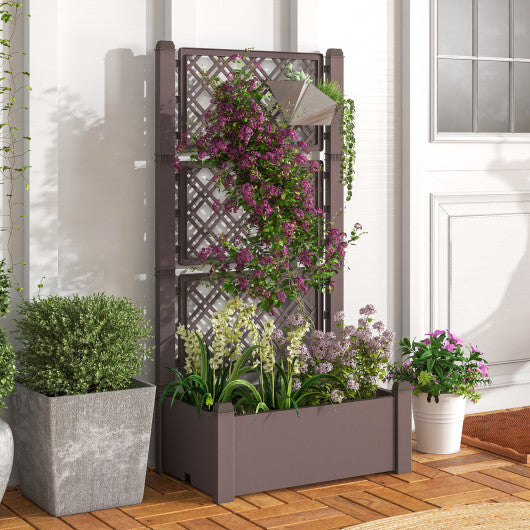 Outdoor Planter Box Self-Watering Raised Garden Bed Trellis with Water Level Indicator-Greyish-white W2B