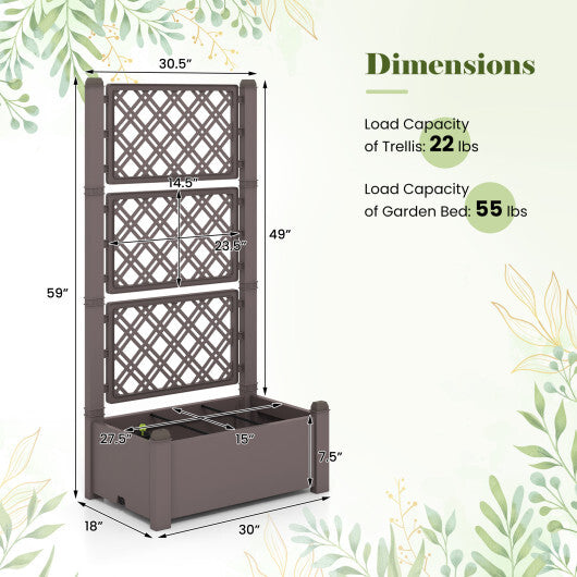 Outdoor Planter Box Self-Watering Raised Garden Bed Trellis with Water Level Indicator-Greyish-white W2B