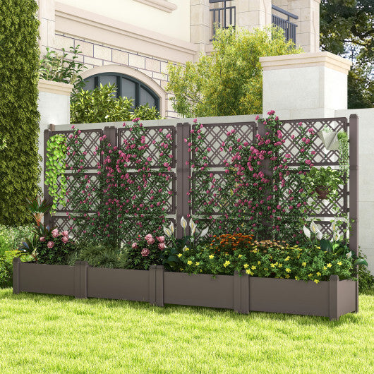 Outdoor Planter Box Self-Watering Raised Garden Bed Trellis with Water Level Indicator-Greyish-white W2B