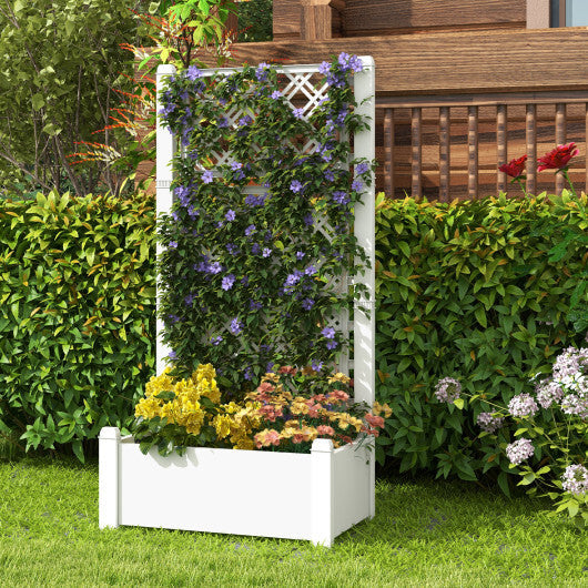 Outdoor Planter Box Self-Watering Raised Garden Bed Trellis with Water Level Indicator-Greyish-white W2B