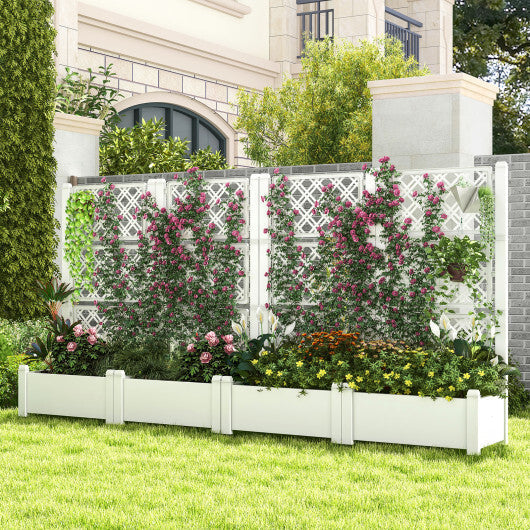 Outdoor Planter Box Self-Watering Raised Garden Bed Trellis with Water Level Indicator-Greyish-white W2B