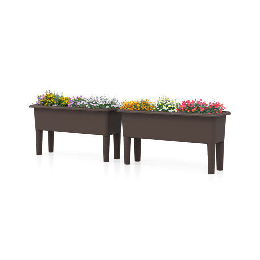 2 Pieces Raised Garden Beds Self-Watering Planter Box with Detachable Legs and Drainage Hole-Coffee W2B