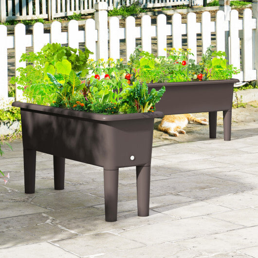2 Pieces Raised Garden Beds Self-Watering Planter Box with Detachable Legs and Drainage Hole-Coffee W2B