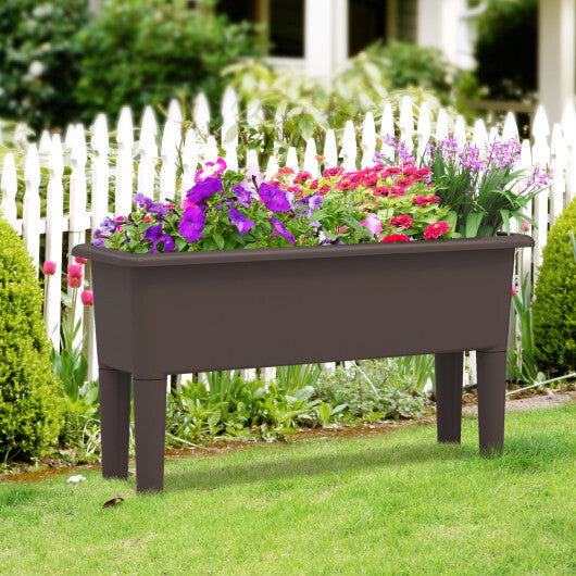 2 Pieces Raised Garden Beds Self-Watering Planter Box with Detachable Legs and Drainage Hole-Coffee W2B