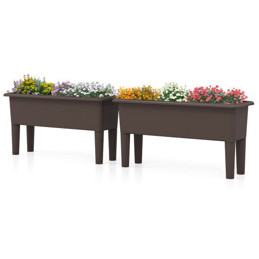 2 Pieces Raised Garden Beds Self-Watering Planter Box with Detachable Legs and Drainage Hole-Coffee W2B