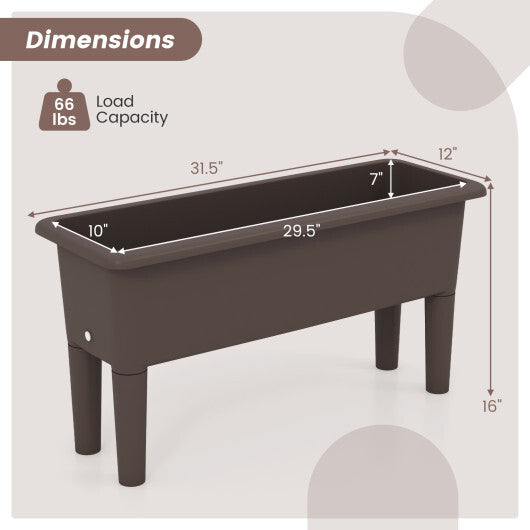 2 Pieces Raised Garden Beds Self-Watering Planter Box with Detachable Legs and Drainage Hole-Coffee W2B