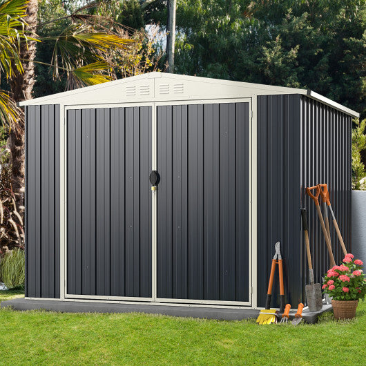 8 x 6.3 FT Metal Outdoor Storage Shed with Lockable Door-Gray