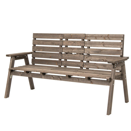 Outdoor Fir Wood Bench with Foldable Middle Table-Natural W2B