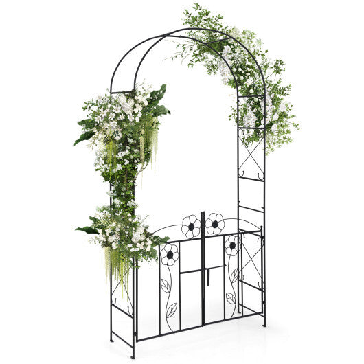 2 in 1 Garden Arbor with Door and Latch for Outdoor Lawn-Black W2B