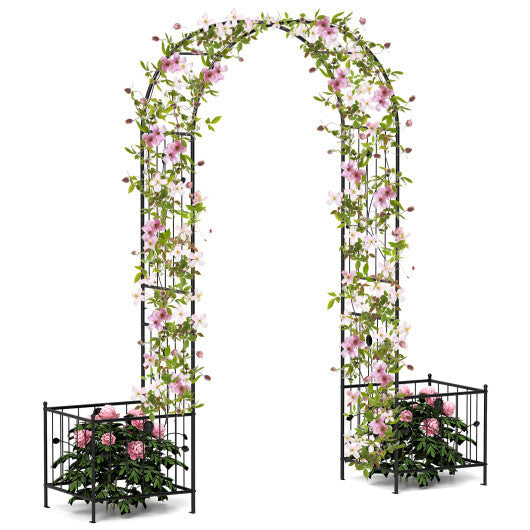 2 in 1 Garden Arbor with 2 Side Planters and 8 Ground Stakes-Black W2B