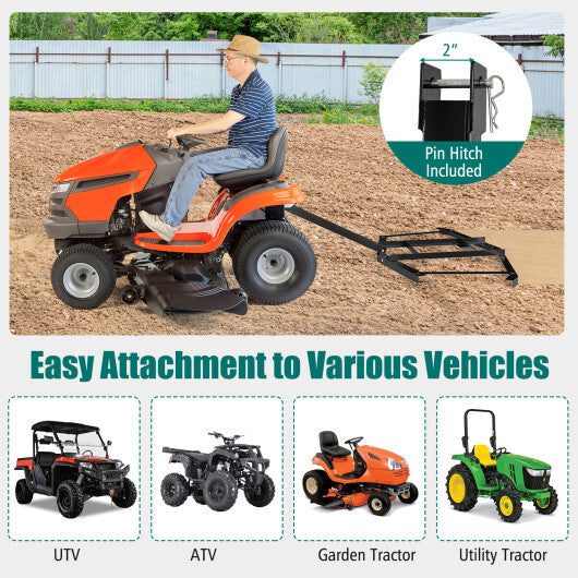 66" Wide Driveway Drag Tow Behind Landscape Leveling Rake with Reinforced Bars-Black