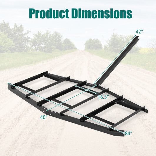 84 inch Wide Driveway Drag Tow Behind Landscape Leveling Rake with Reinforced Bars-Black W2B