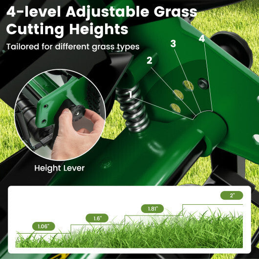 14 Inch Push Lawn Mower with 5 Steel Blades and Grass Catcher Bag-Green W2B