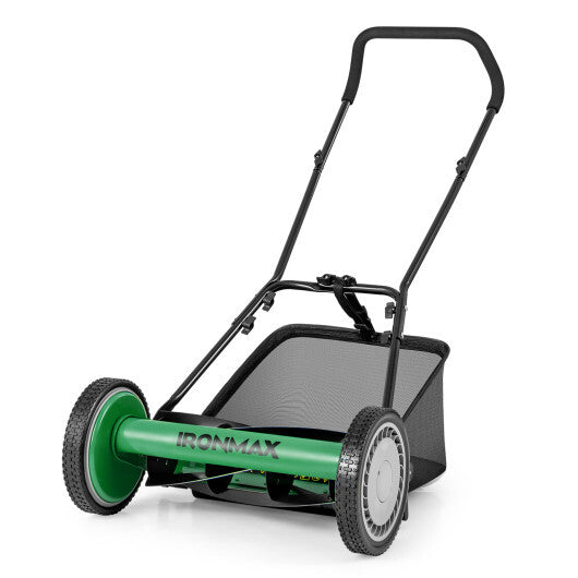 16 Inch Push Lawn Mower with 5 Steel Blades and Grass Catcher Bag-Green W2B