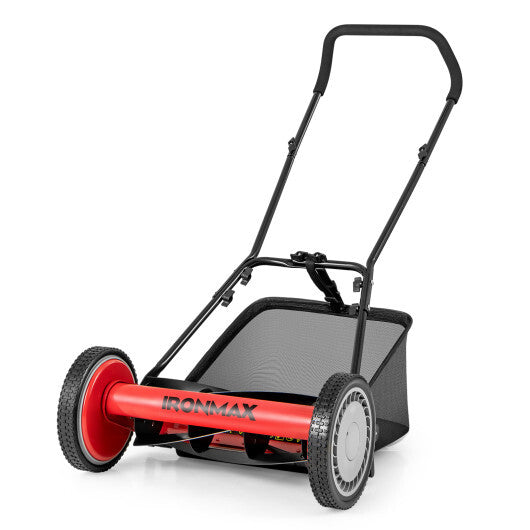 16 Inch Push Lawn Mower with 5 Steel Blades and Grass Catcher Bag-Green W2B