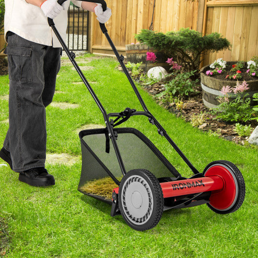 16 Inch Push Lawn Mower with 5 Steel Blades and Grass Catcher Bag-Green W2B