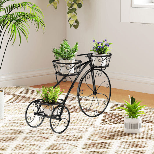 Tricycle Plant Stand Flower Pot Cart Holder with 3 Hollowed Baskets-Bronze