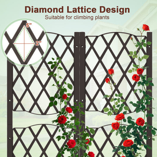 Set of 2 PE Rattan Raised Garden Bed with Trellis Planter Box for Climbing Plants-Rustic Brown W2B