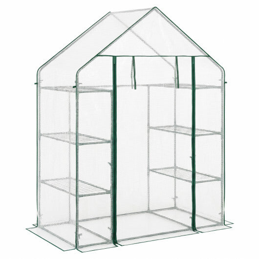 Portable Walk-in Greenhouse with 3 Tiers and 6 Shelves-White W2B