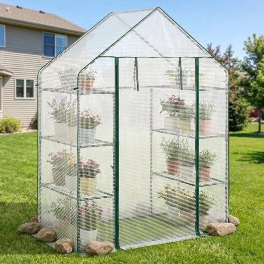 Portable Walk-in Greenhouse with 3 Tiers and 6 Shelves-White W2B
