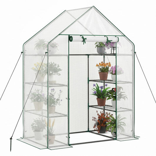 Portable Walk-in Greenhouse with 3 Tiers and 6 Shelves-White W2B