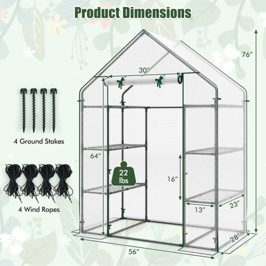 Portable Walk-in Greenhouse with 3 Tiers and 6 Shelves-White W2B