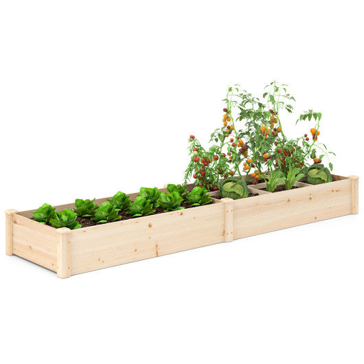 Wooden Raised Open-Ended Base Garden Bed with 2 Planter Boxes Divider-Natural W2B