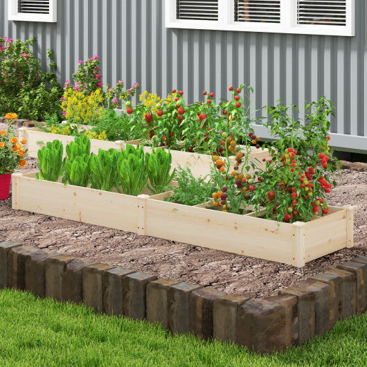 Wooden Raised Open-Ended Base Garden Bed with 2 Planter Boxes Divider-Natural W2B