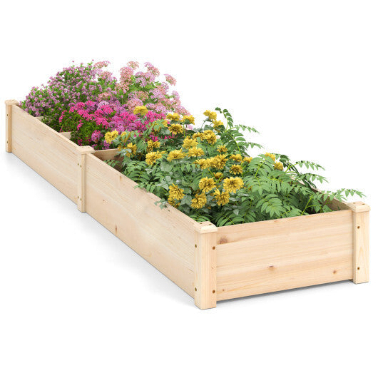 Wooden Raised Open-Ended Base Garden Bed with 2 Planter Boxes Divider-Natural W2B