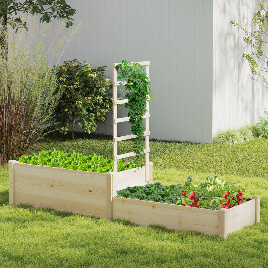 Raised Garden Bed with Trellis 87 Inch Wooden Elevated Planter with 2 Planter Boxes-Natural