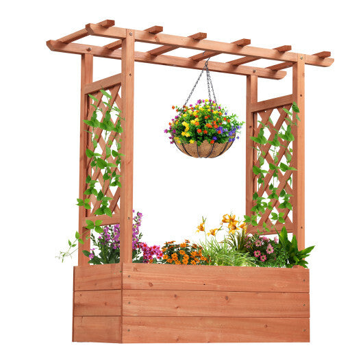 Patent Pending Wooden Raised Garden Bed with Trellis and Hanging Roof-Orange W2B