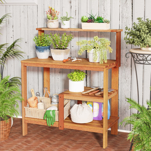 Outdoor Garden Potting Wood Planting Workstation with Open Shelves W2B