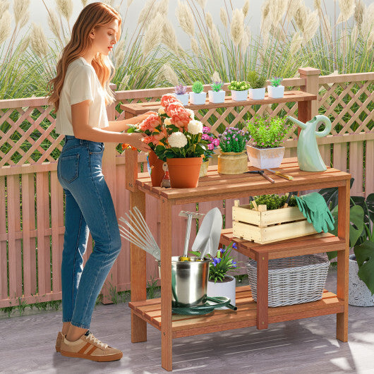 Outdoor Garden Potting Wood Planting Workstation with Open Shelves W2B