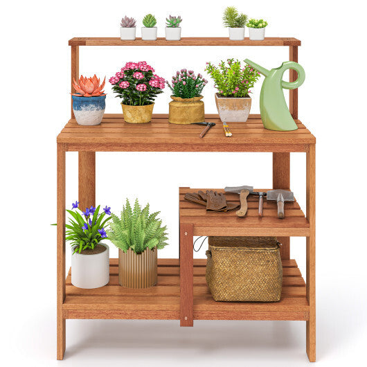 Outdoor Garden Potting Wood Planting Workstation with Open Shelves W2B