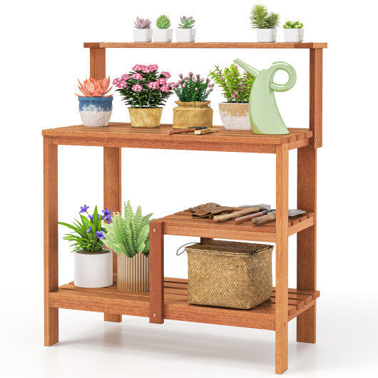 Outdoor Garden Potting Wood Planting Workstation with Open Shelves W2B
