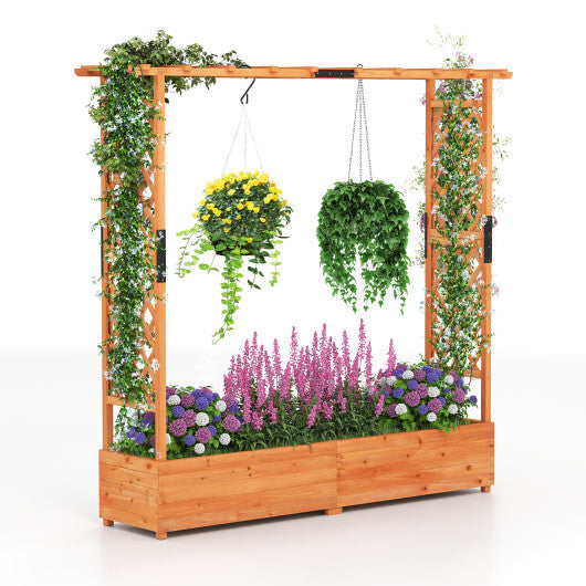 Raised Garden Bed with Arch Trellis and Hanging Roof-Orange