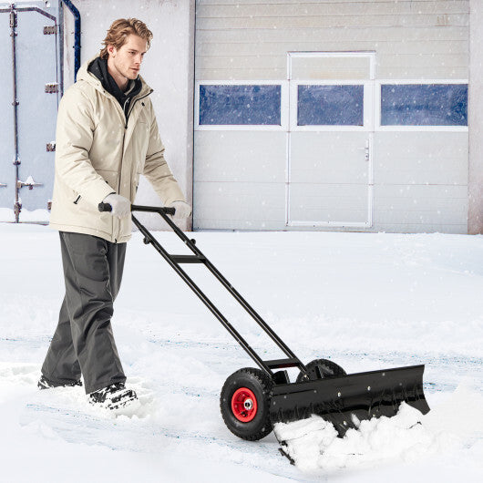 36 Inches Snow Shovel with Wheels and Adjustable Angle-Black W2B