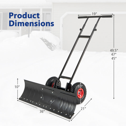 36 Inches Snow Shovel with Wheels and Adjustable Angle-Black W2B