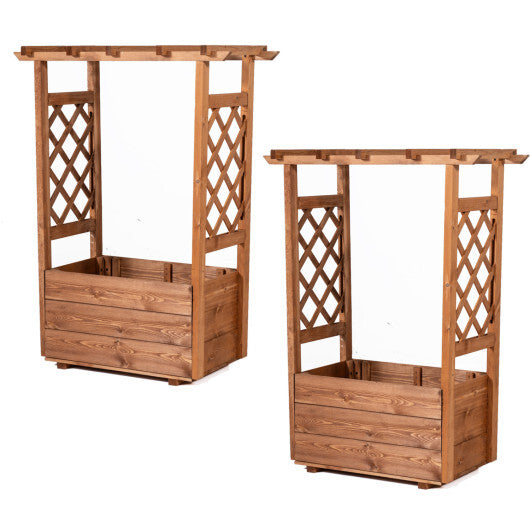 Raised Garden Bed with Lattice Trellises with Hanging Roof Set of 2-Orange W2B