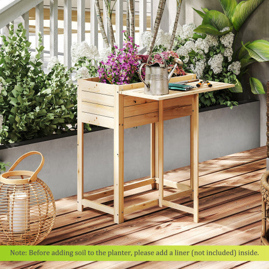 Wooden Raised Garden Bed with Legs and Foldable Side Table W2B