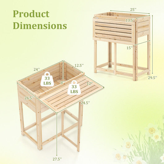 Wooden Raised Garden Bed with Legs and Foldable Side Table W2B