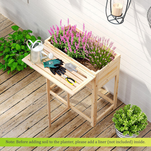Wooden Raised Garden Bed with Legs and Foldable Side Table W2B