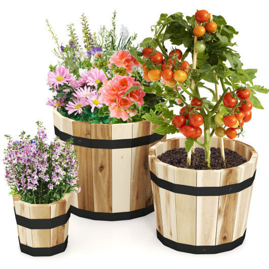 Outdoor Wooden Planter Box with Drainage Holes Set of 3 W2B