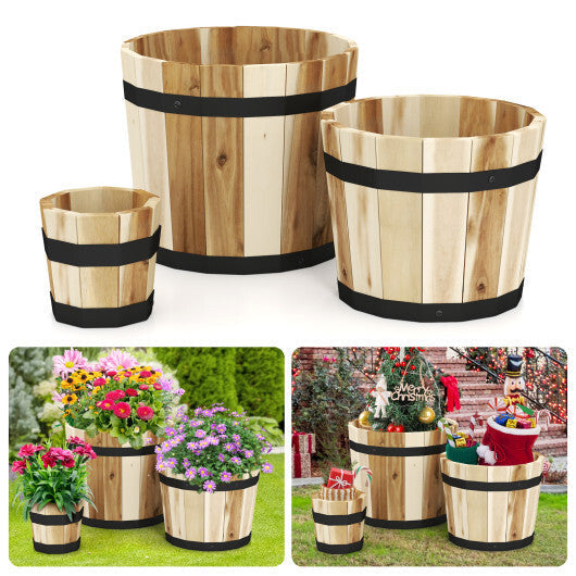 Outdoor Wooden Planter Box with Drainage Holes Set of 3 W2B