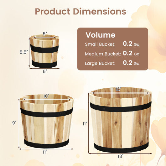 Outdoor Wooden Planter Box with Drainage Holes Set of 3 W2B