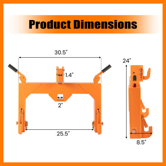 3-Point Quick Hitch with 5 Level Adjustable Bolt for Farming-Orange W2B