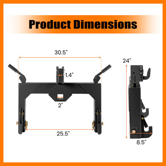 3-Point Quick Hitch with 5 Level Adjustable Bolt for Farming-Orange W2B